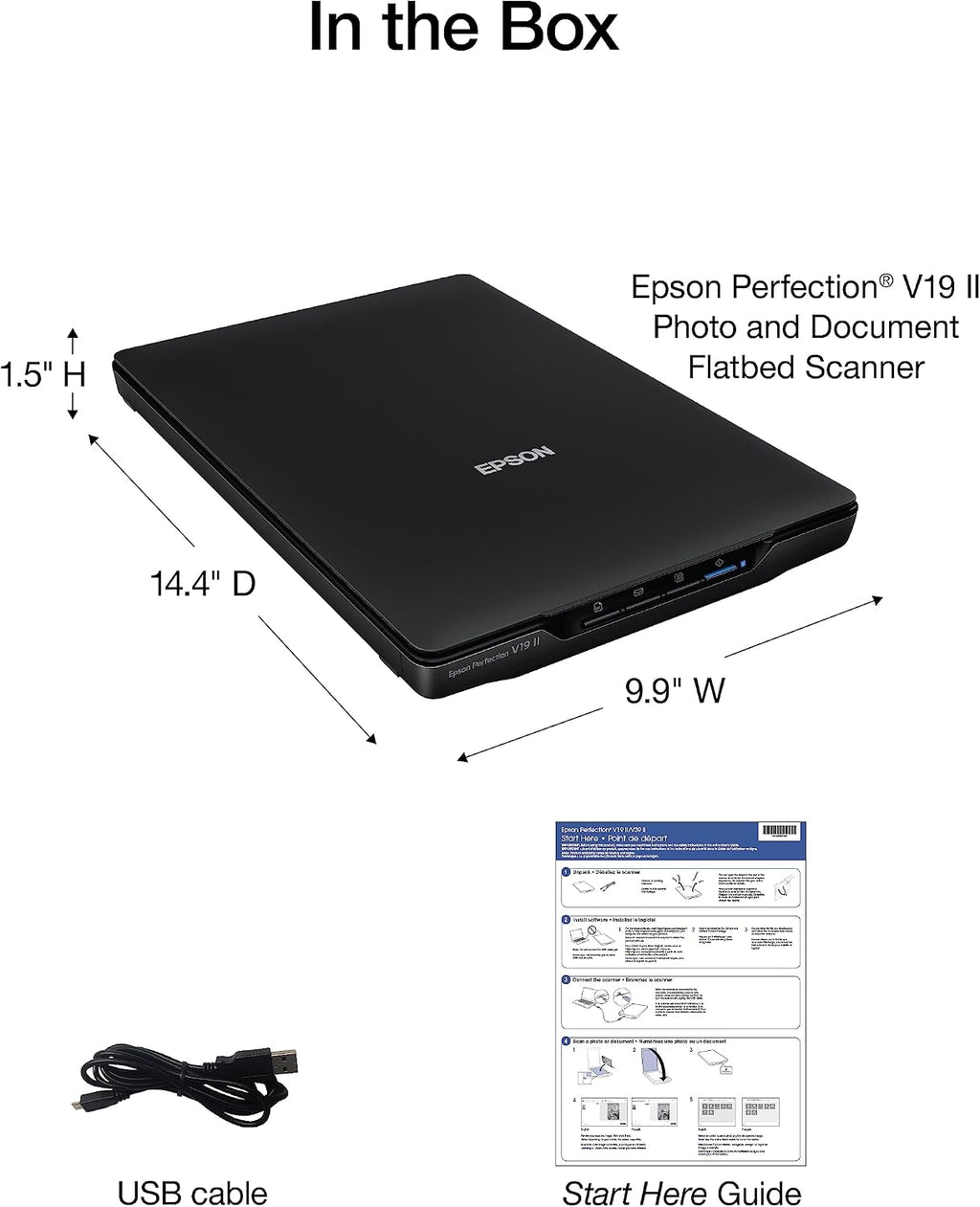 Perfection V19 II Flatbed Photo Scanner 4800 dpi Optical Resolution | USB Power High-Rise Removable Lid for Documents