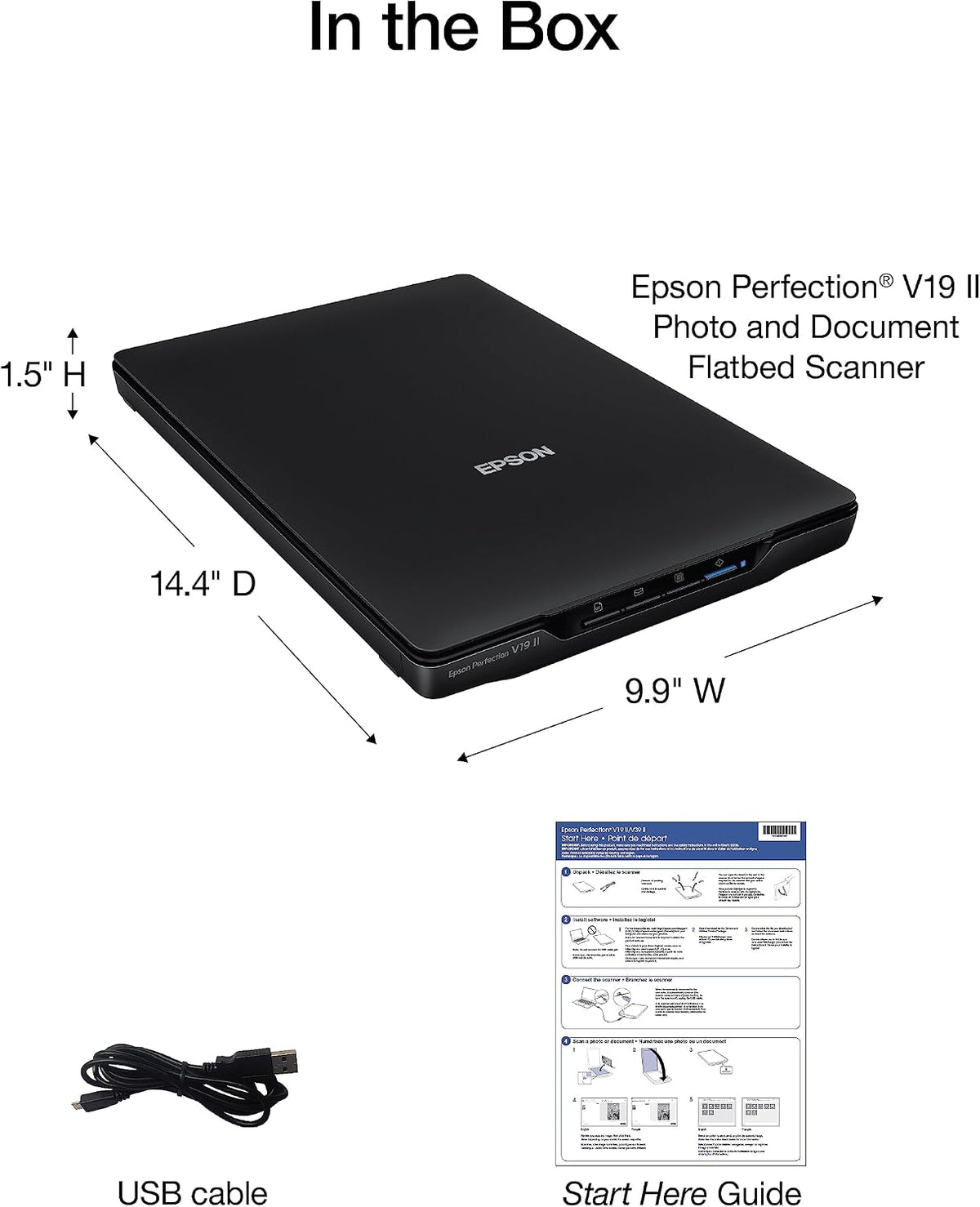 Perfection V19 II Flatbed Photo Scanner 4800 dpi Optical Resolution | USB Power High-Rise Removable Lid for Documents