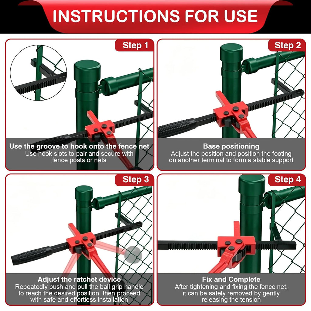 Chain Link Fence Stretcher Tool,15.8'' Metal Ratchet Wire Mesh Fence Tightener and Puller with Grooves,9'' Tension