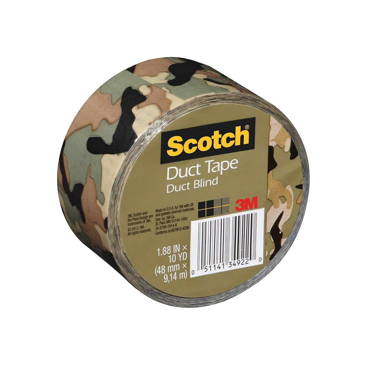 Duct Tape, Camo, 1.88 in x 10 yd, 1 Roll (910-CMO-C)