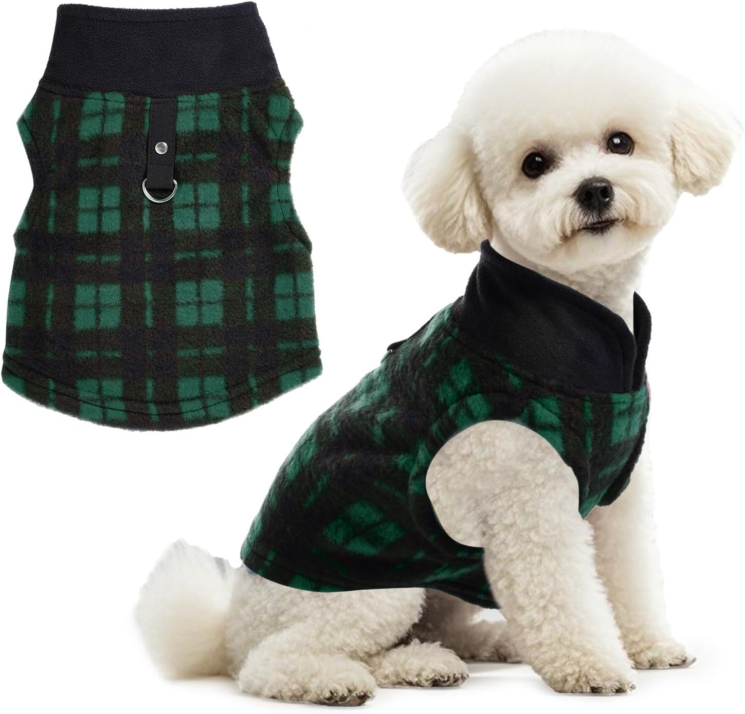 1 PC Plaid Dog Sweaters with Leash Ring Soft Fleece Vest Dogs Pullover Warm Jacket Pet Dogs Clothes Winter Dog
