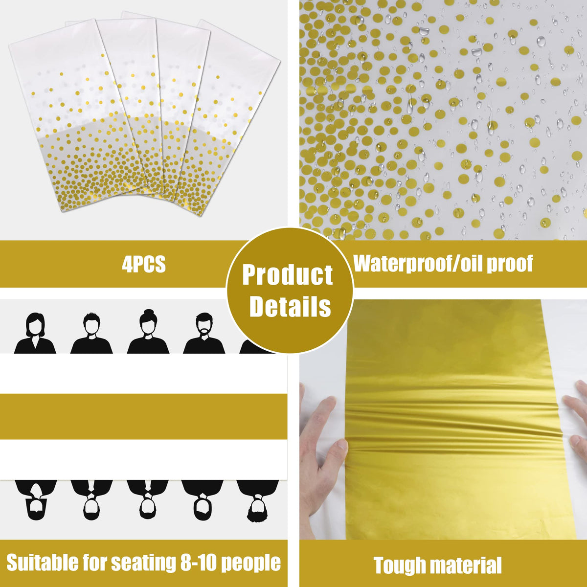 4 Pack Disposable Plastic Table Cloths for Parties,White and Gold Rectangle Table Covers for Fall Decor Wedding