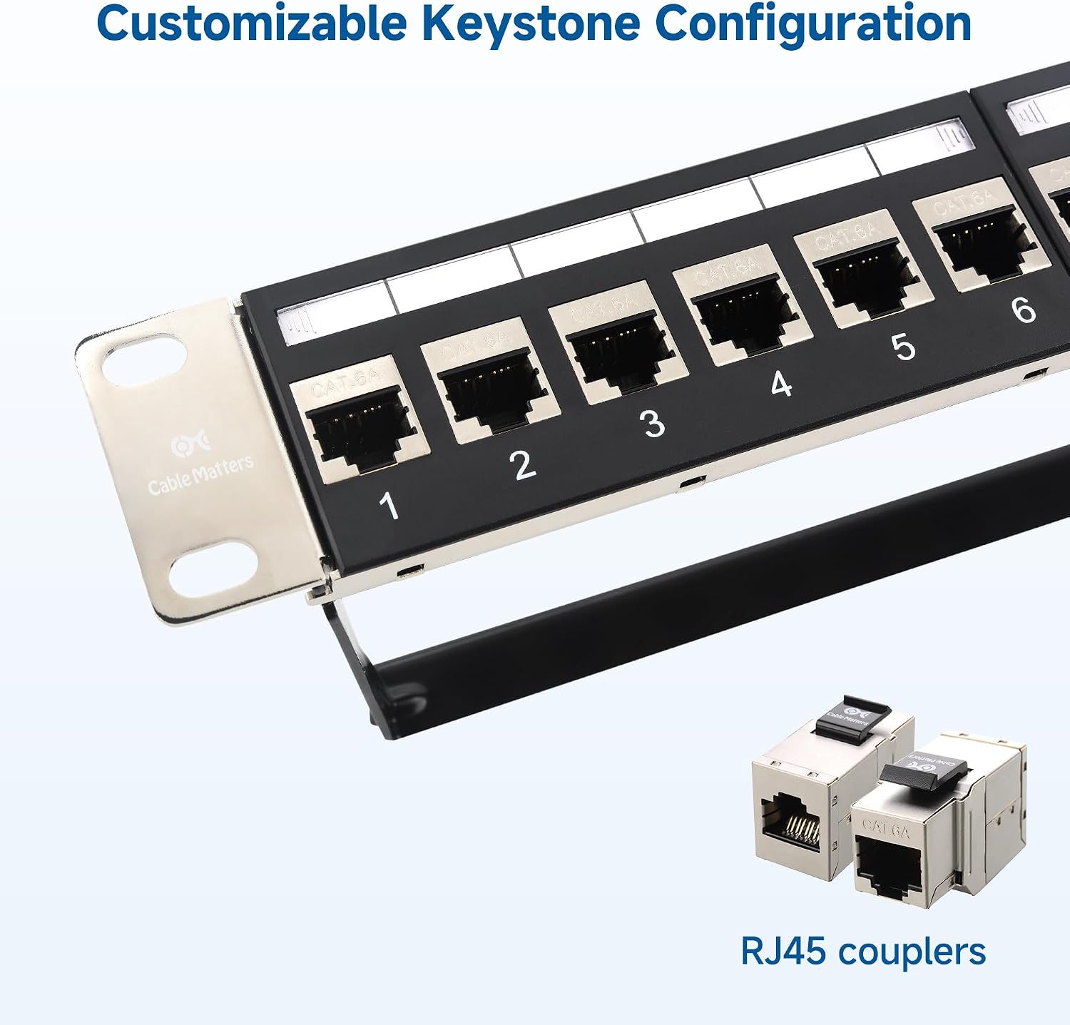 10Gbps 1U 24-Port Cat6A Ethernet Patch Panel | 19-Inch, Inline Keystone, Cable Management Bar, Rackmount or Wall