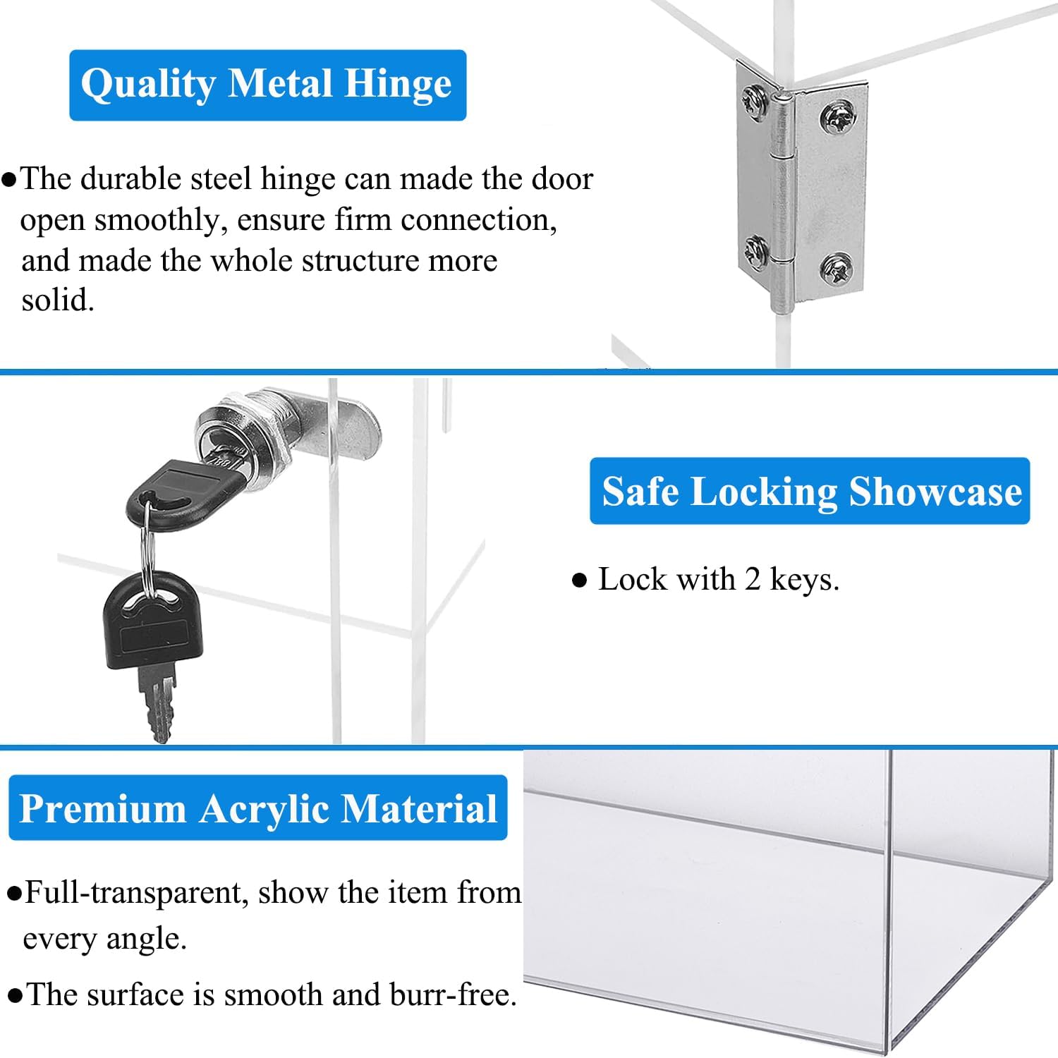 Acrylic Display Case with Lock, Collectibles Showcase Clear | Countertop Locking Display Cabinet with Shelves and
