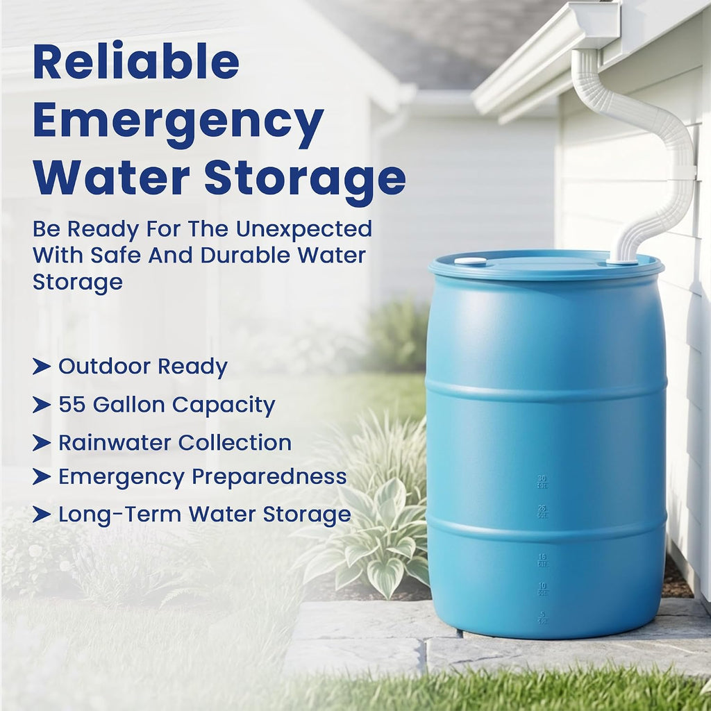 55 Gallon Water Storage Barrel, BPA Free, Emergency Water Supply - Eco Friendly - Made in USA (WHITE)
