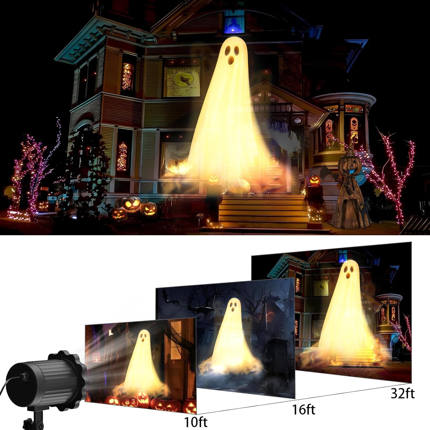 Halloween Projector Lights Outdoor,3D Dynamic Ghost Decorations Light,2026 Upgraded Clearer Ghost HD Patterns,Night