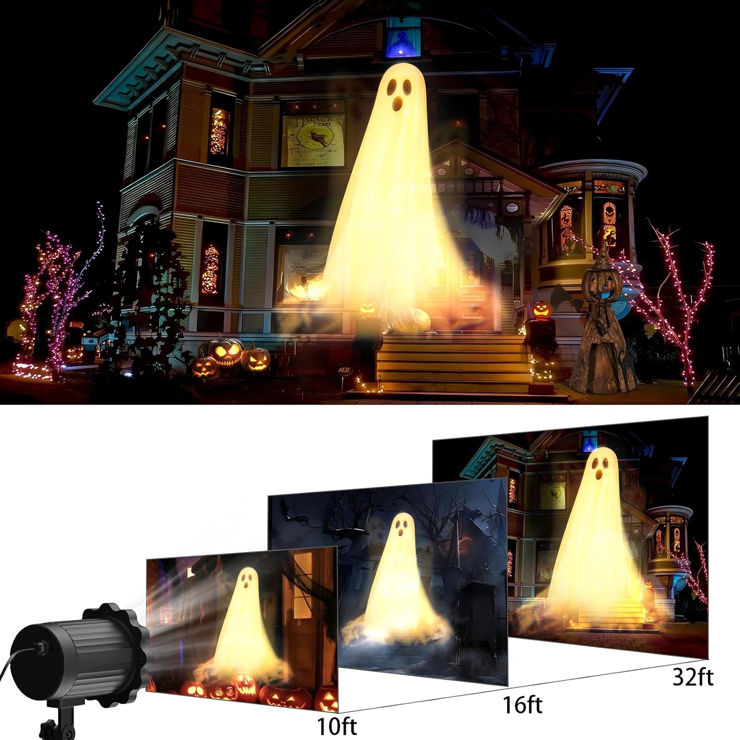 Halloween Projector Lights Outdoor，2024 Upgraded 3D Dynamic Decorations Light，Waterproof Halloween Light，Night Light