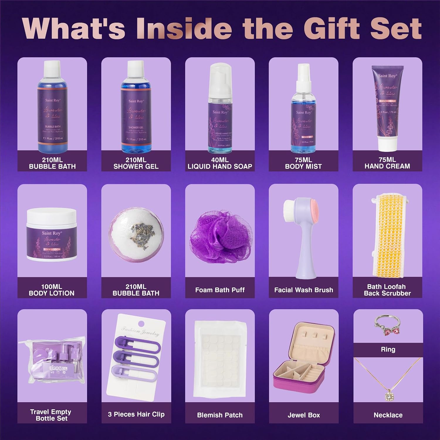 Mothers Day Gifts for Women, 25Pcs Lavender Bath and Body Gift Basket, Facial Skin Care Set, Spa Kit, Self-Care Set