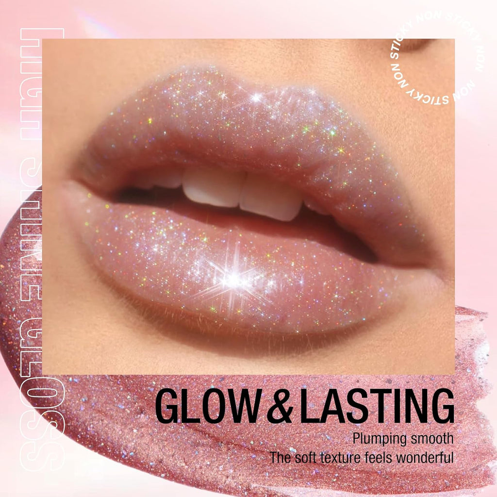 6 Colors Diamond Glitter Lip Gloss Set,Long Lasting High Shine Shimmer Liquid Lipstick Set,Hydrating,Moisturizing Lip