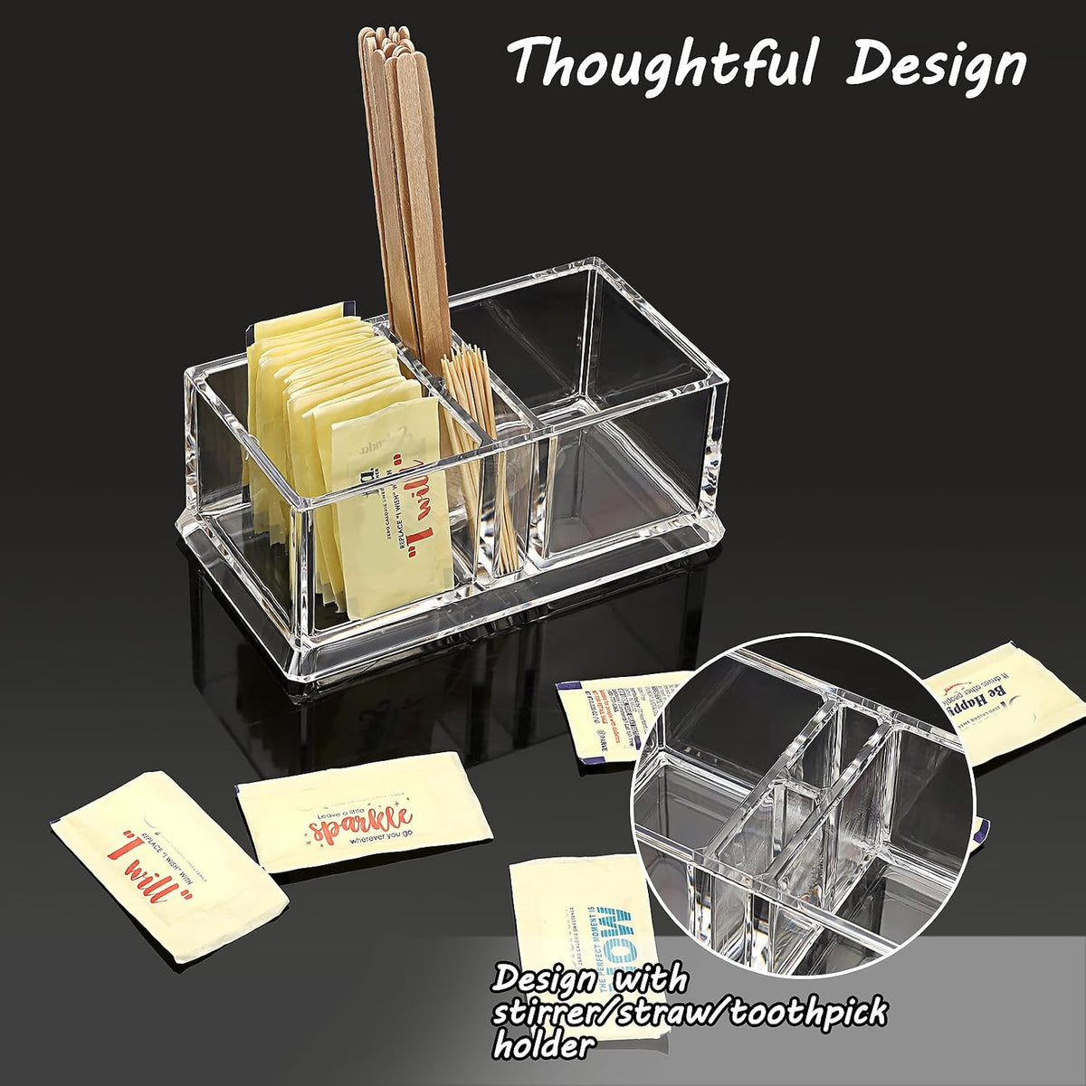 2 Pack Sugar Packet Holder, Acrylic Sugar Bowl for Restaurant