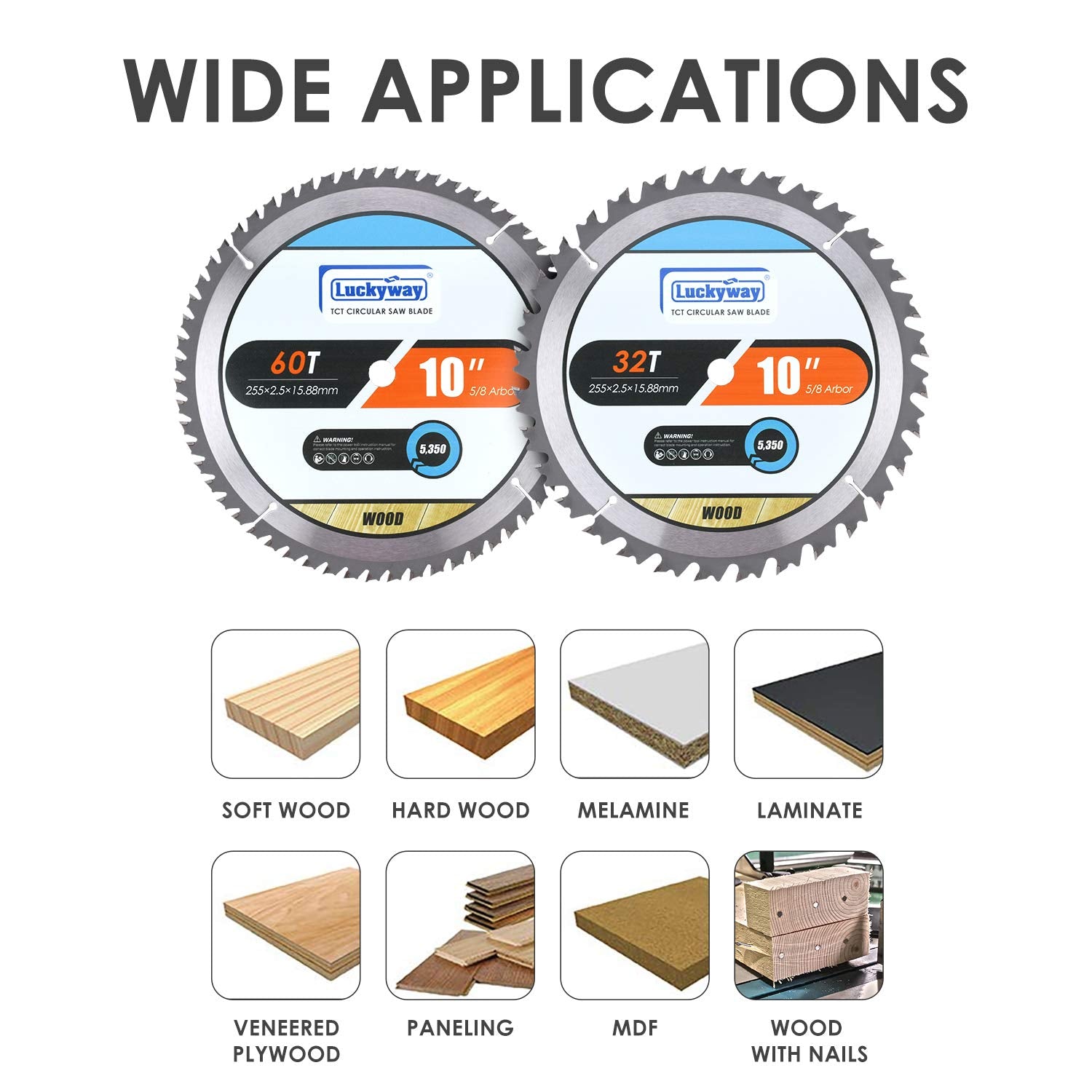 10 Inch Table Saw Blade/Miter Saw Blade for Ultra-Nice Wood Cutting in Construction, Two Pack of 60-Tooth & 32-Tooth