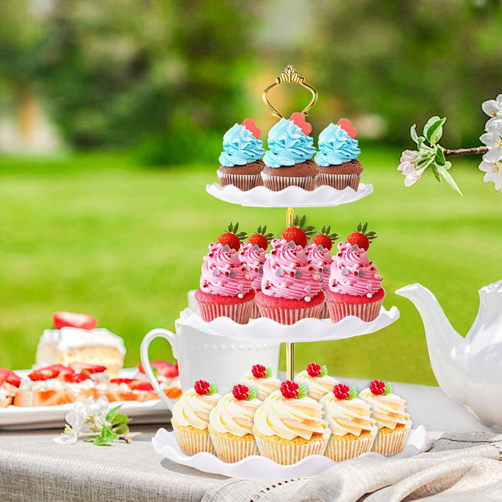3 Tier Cupcake Stand Holder, Plastic Cup Cake Tower Stand, White