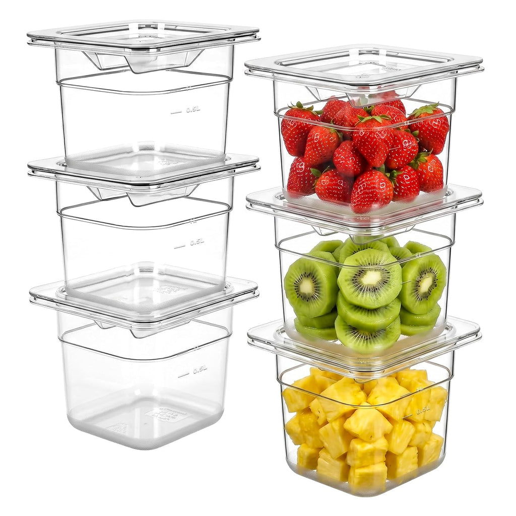 6-Pack 1/6 Size 4''Deep NSF Polycarbonate Food Pans with Lid, Clear