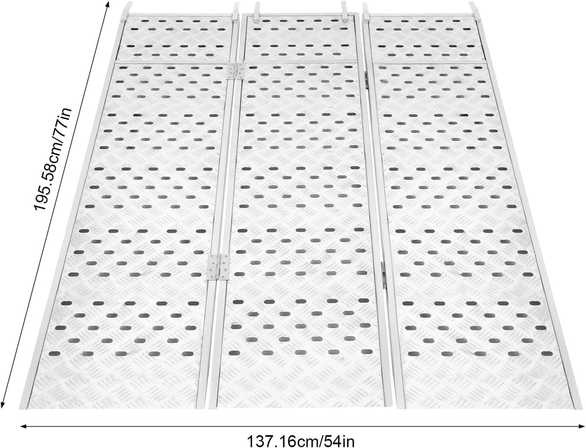 Aluminum Tri-Fold Trailer Ramps with Treads, 1 Pack 1500 lbs Heavy-Duty Anti-Slip Aluminum Loading Ramps ATV Ramp