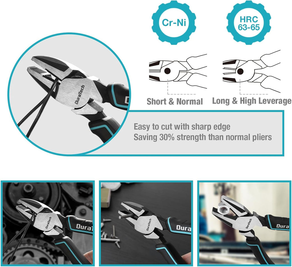 8-Piece Pliers Set with Rolling Pouch, Premium Cr-V/Cr-Ni Construction, (12", 10", 8" Groove Joint Pliers, 8"