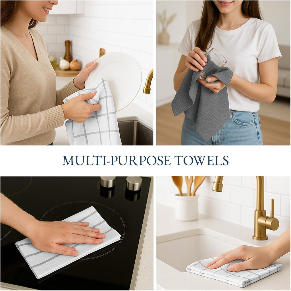 Cotton Kitchen Towels and Dish Cloths Set, 6-Pack – Absorbent, Quick-Drying Dish Towel, 18" x 28", Soft, Premium Hand