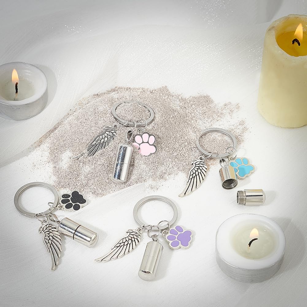 4 Pcs 4 Colors Pet Ashes Key Chain, Pet Memorial Keychain Dog Cat Cremation Keychain Alloy Pet Ashes Keepsake Pet
