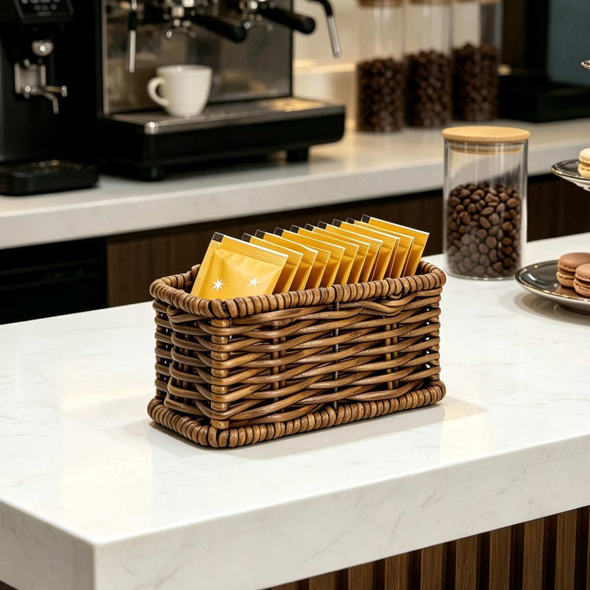 Sugar Packet Holder 4.9in Rattan-Style for Coffee Bar