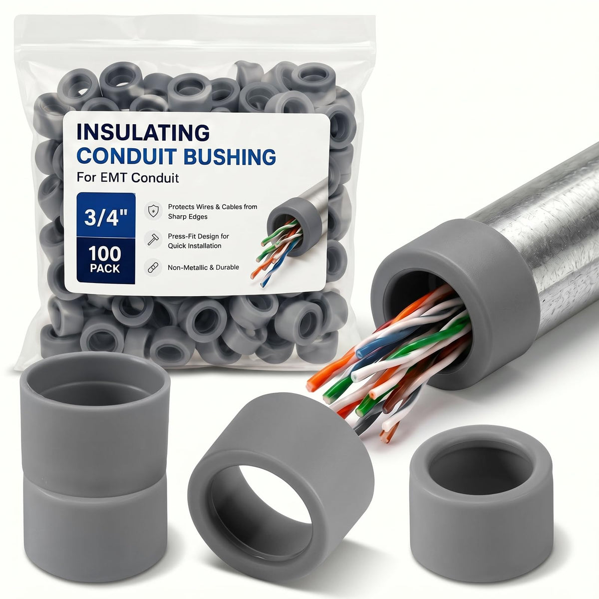 Pangda 100 Pcs 3/4 Inch EMT Insulating Conduit Bushing NEC Compliant