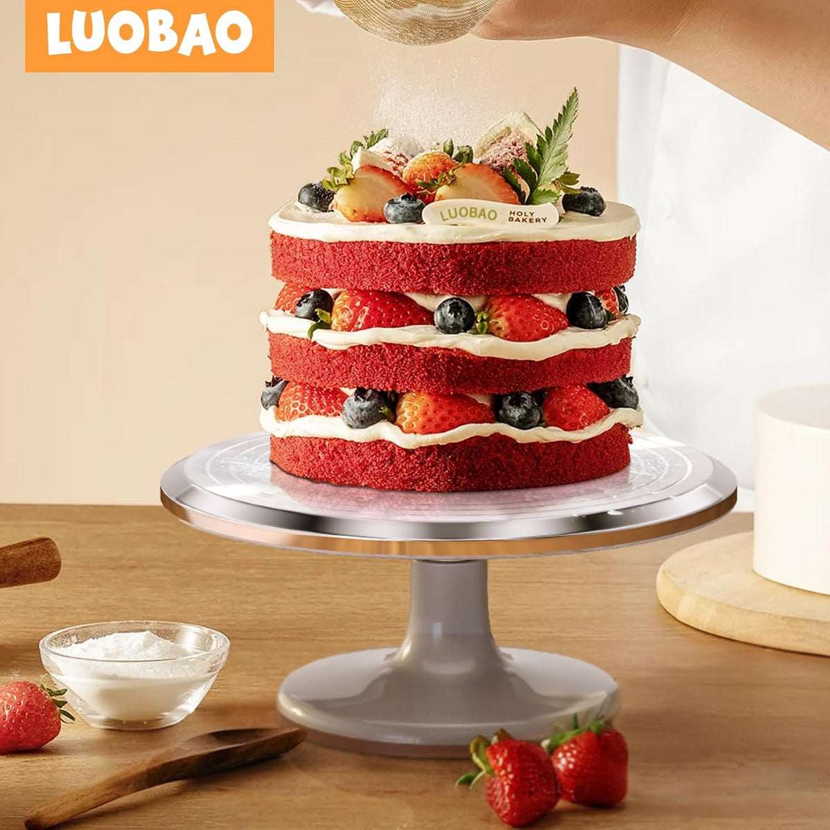 12 Inch Cake Turntable Decorating Stand with Aluminum,Cake Turntable Decorating Kit,Rotating Cake Stand Cake Spinner