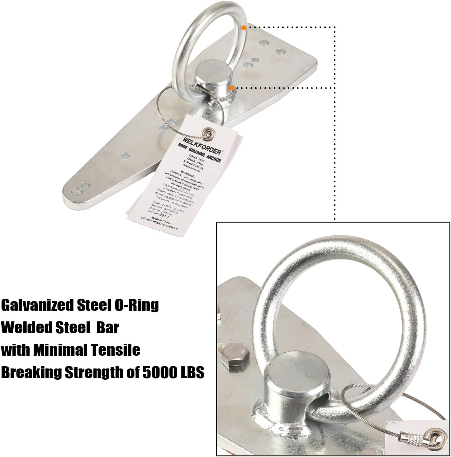 Bull Ring Roof Anchor [Rugged＆Reusable Zinc Plated Steel] ANSI＆OSHA Compliant Fall Protection Positioning Equipment