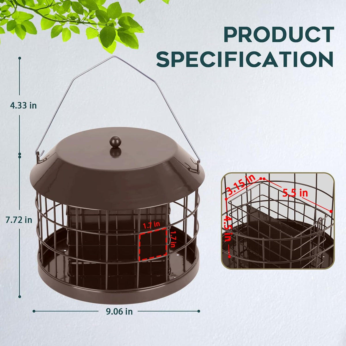Squirrel Proof Suet Bird Feeders for Outdoors Hanging, Brown