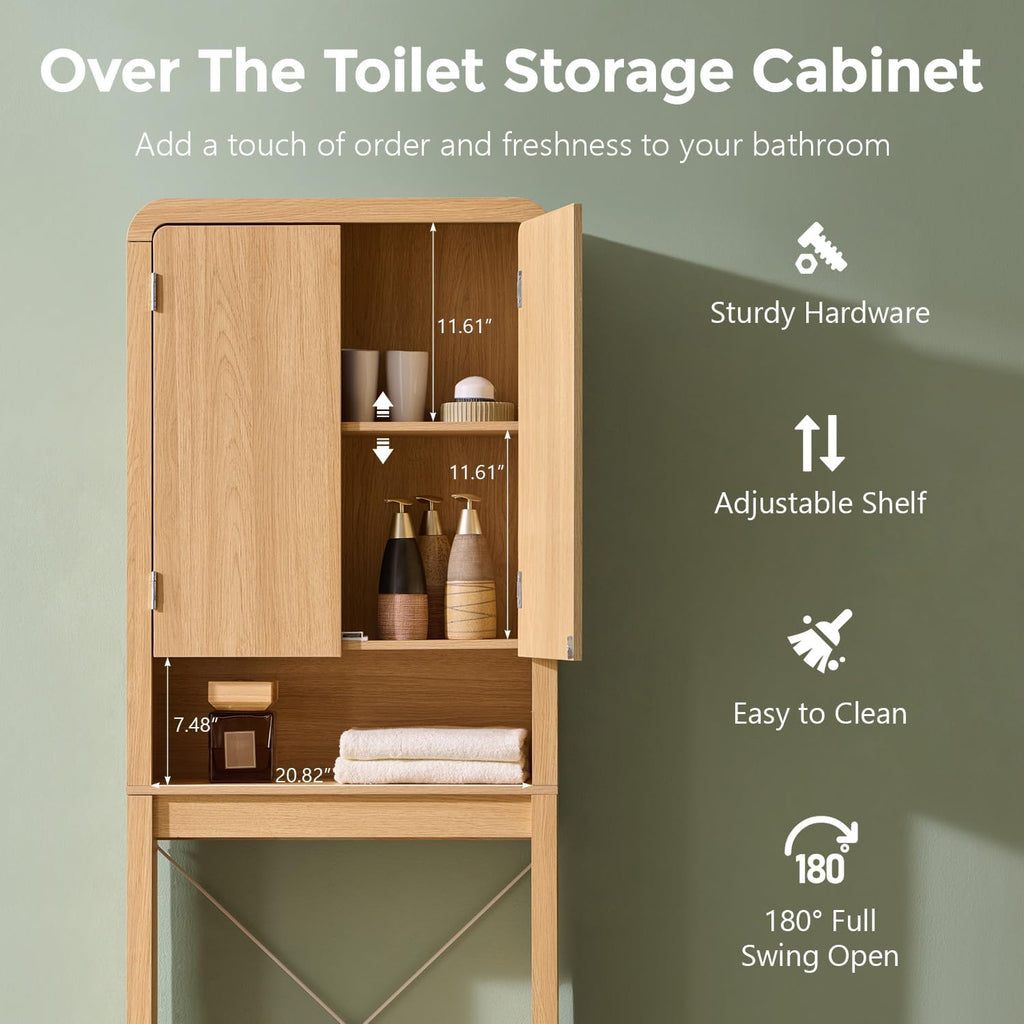 Over the Toilet Storage Cabinet, 69.69" Curved Bathroom Storage Organizer Cabinet with Doors and Adjustable Shelves