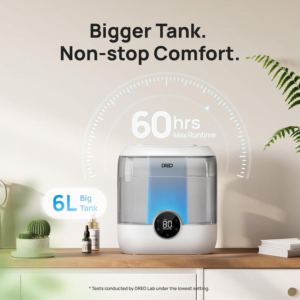 6L Humidifiers for Bedroom, 60H Runtime, 28 dB Quiet, HM524, Gray | Precise Humidity Control, Easy to Refill & Clean