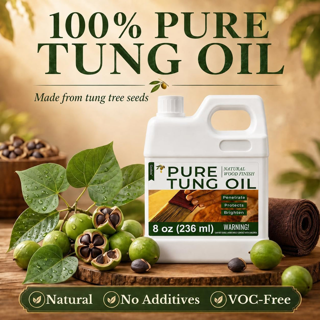 8oz 100% Pure Tung Oil for Wood, Food-Safe Waterproof Tung Oil with Towel