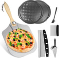 Pizza 7PCS Pizza Peel Pizza Pan Set, 12" x 14" Pizza Spatula, Aluminum Pizza Paddle with Rocker Cutter Scraper Pie