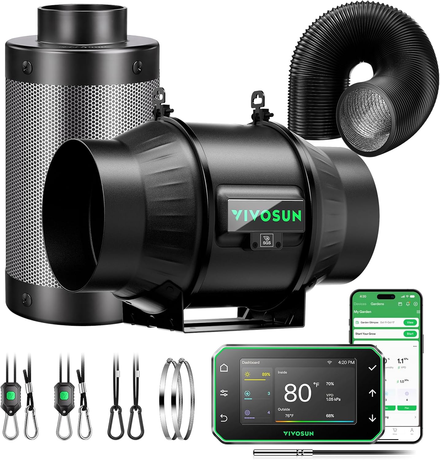 T6 Smart Filtration Kit, Inline Fan, Controller, Carbon Filter,Duct | AeroZesh Inline Fan, E42A+ Enviroment