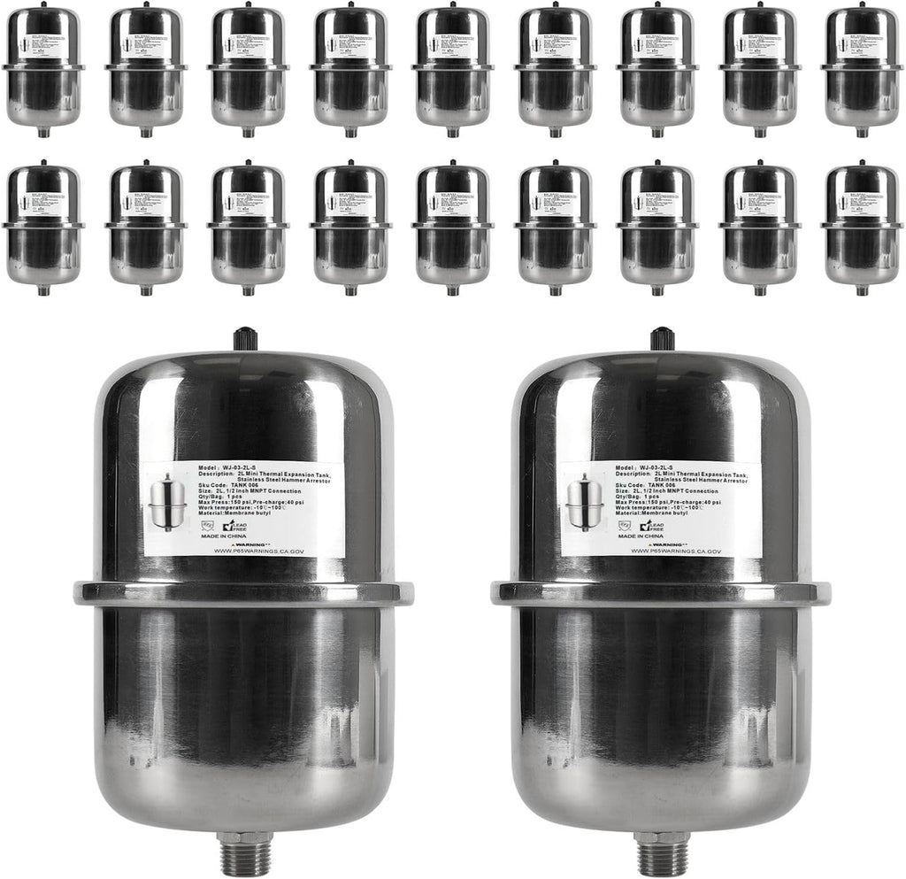 20-PCs HeSun 2L Mini Thermal Expansion Tank, 1/2" MIP Connection | Stainless Steel,Maintain Safe Pressure, for