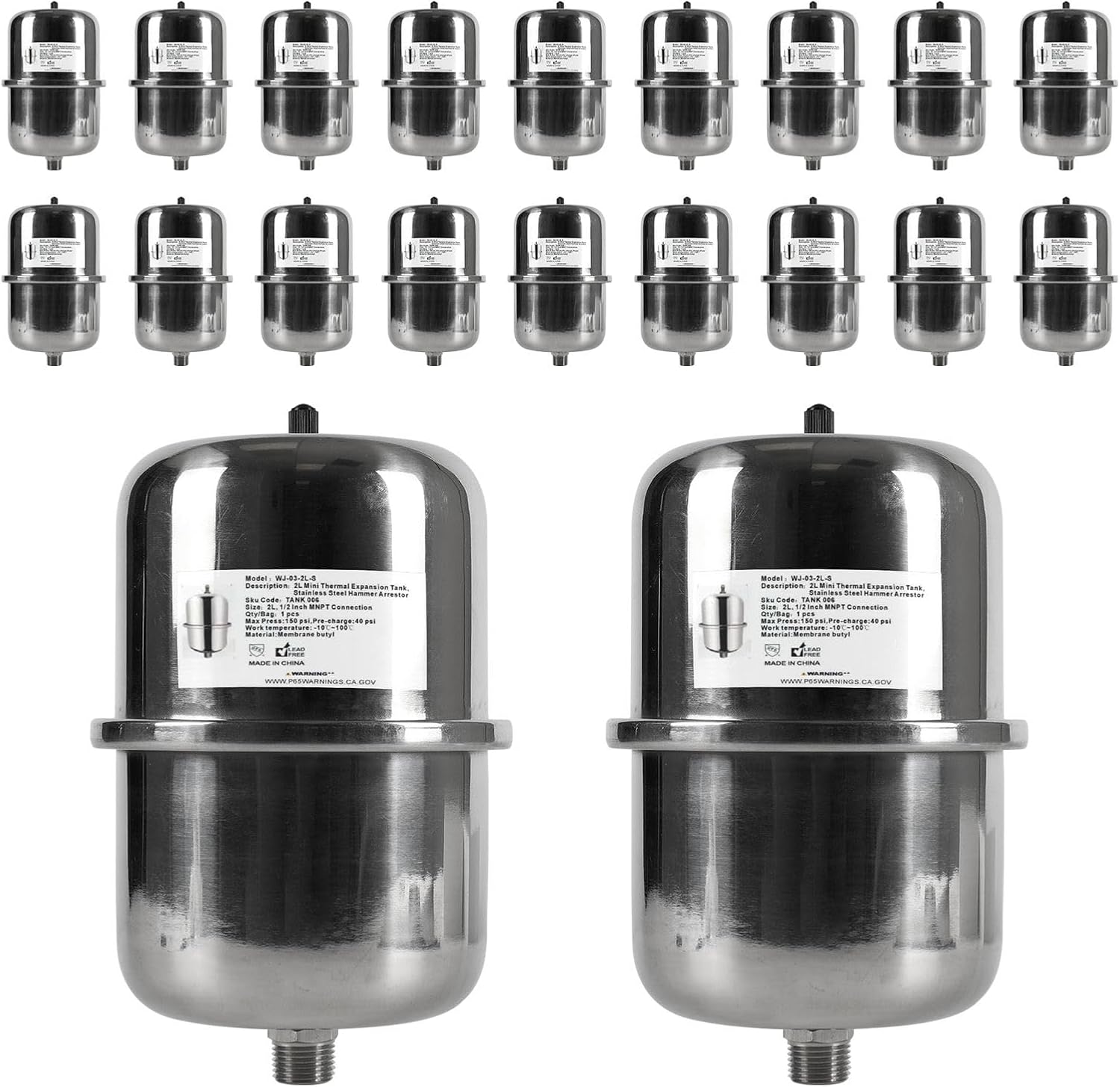 20-PCs HeSun 2L Mini Thermal Expansion Tank, 1/2" MIP Connection | Stainless Steel,Maintain Safe Pressure, for