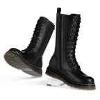 Women's Combat Boots Lace Up Mid Calf Black Boots with Side Zip