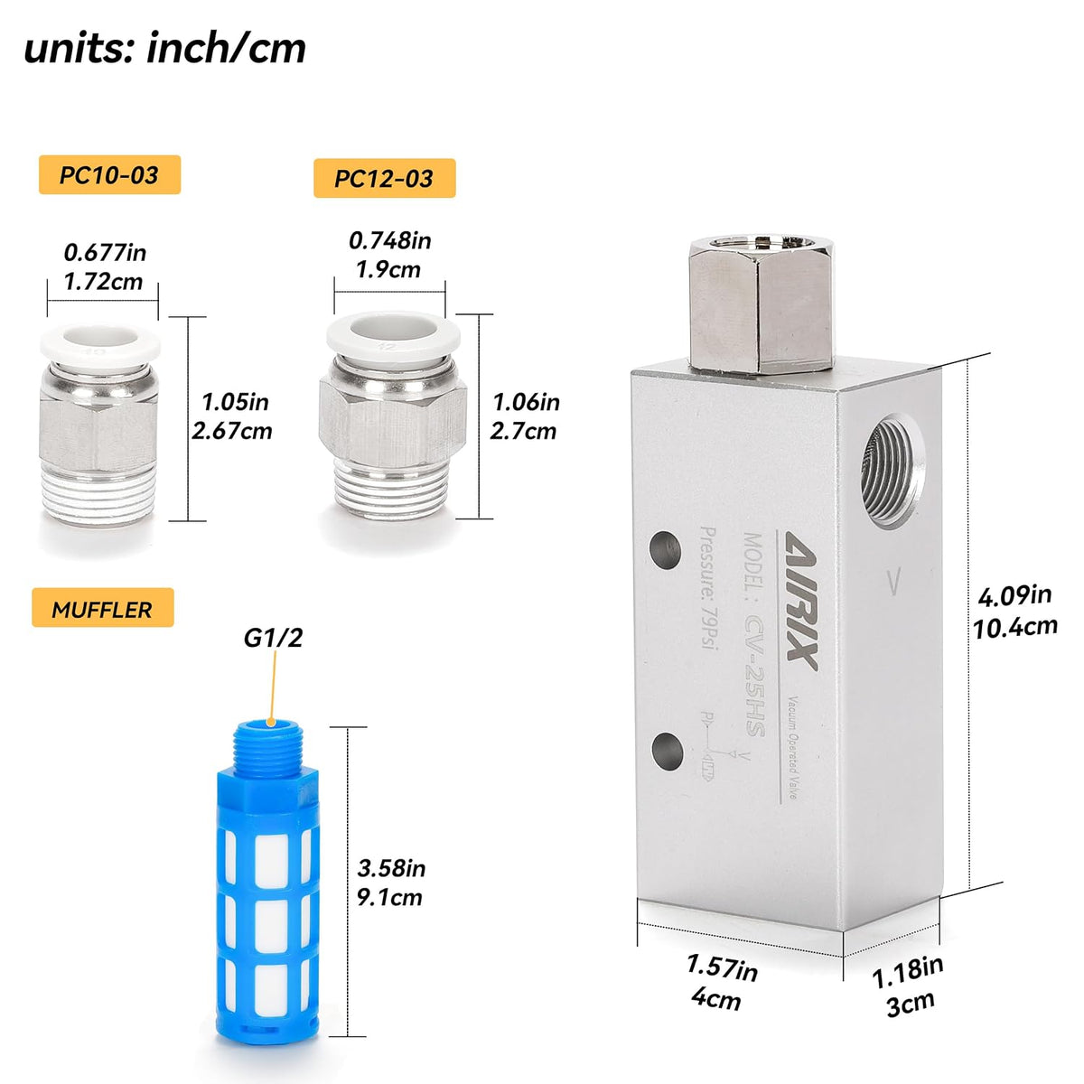 3/8" Vacuum Generator CV-25HS, Pneumatic Ejector with Silencer