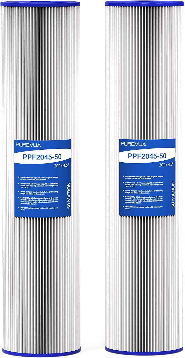 20" x 4.5" Pleated Sediment Water Filter Cartridge 50 Micron 2-Pack
