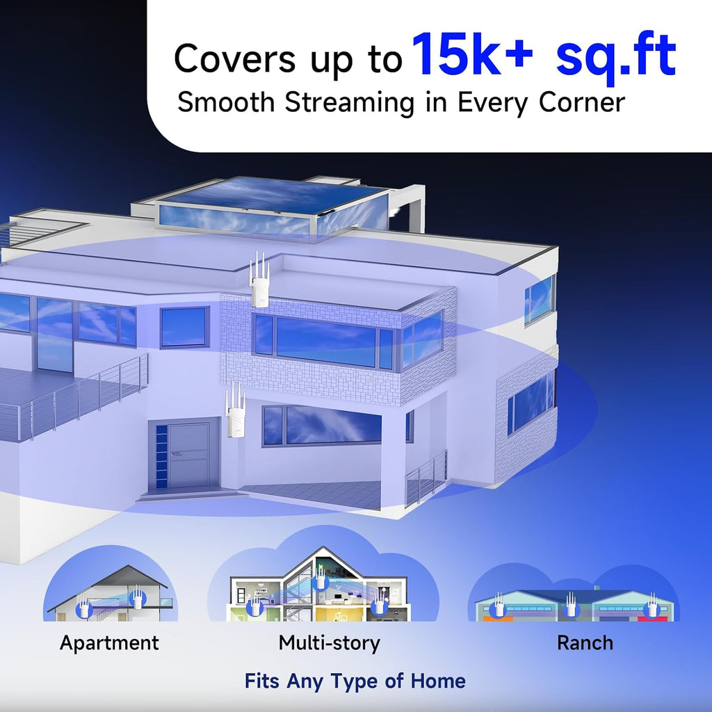 2026 WiFi Extender Signal Booster for Home, 15000sq.ft Wireless Internet Repeater, Long Range WiFi Booster and Signal