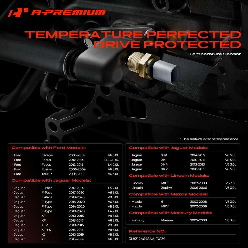 A-Premium Engine Coolant Temperature Sensor Compatible with Ford, Lincoln