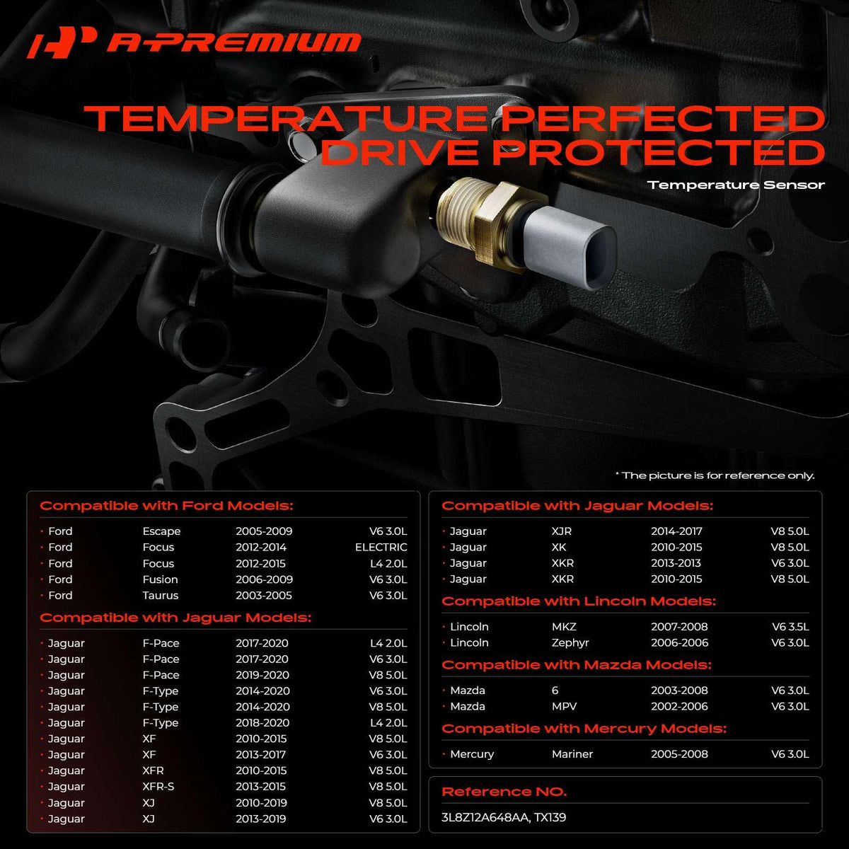 A-Premium Engine Coolant Temperature Sensor Compatible with Ford, Lincoln