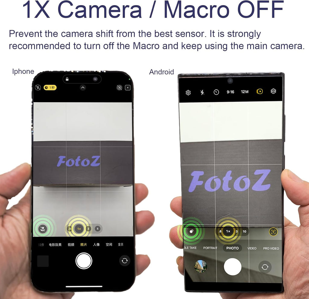 FotoZ Wide Angle & Macro Lens Kit with Adjustable LED Fill Light, 3-in-1 | HD Optical Mobile Photography Set for