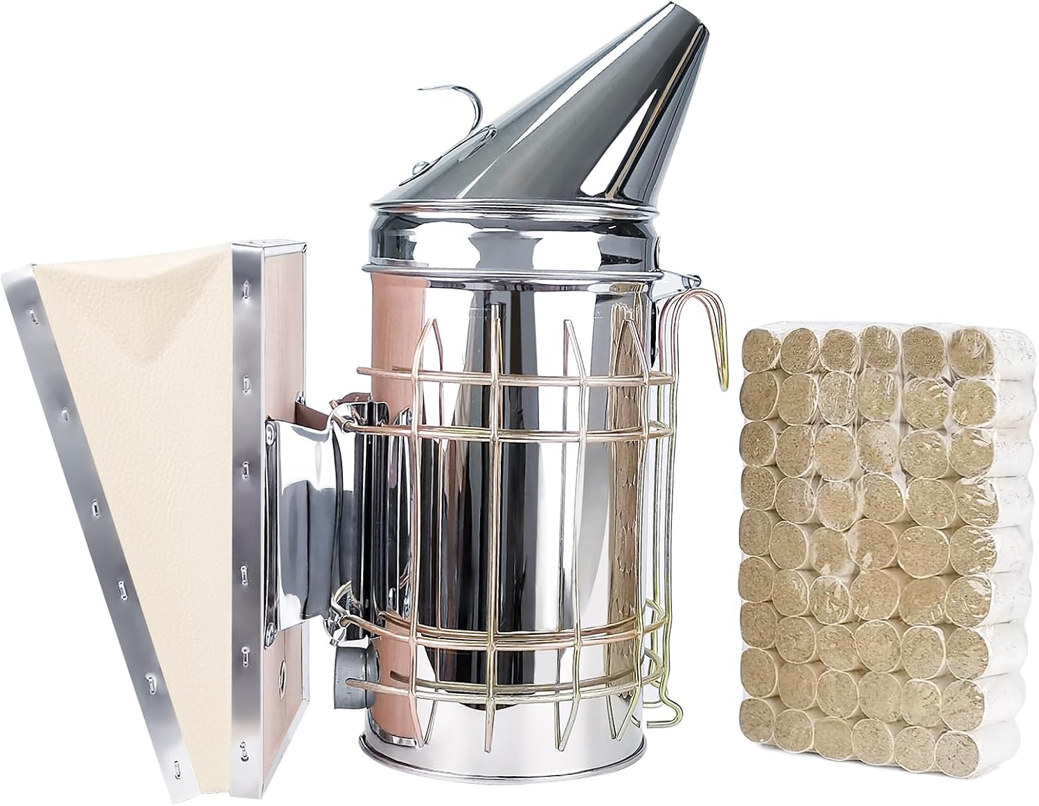 Stainless Steel Bee Hive Smoker with Heat Shield Included 54Pcs Smoker Pellets for Beekeeping Starters Supplies