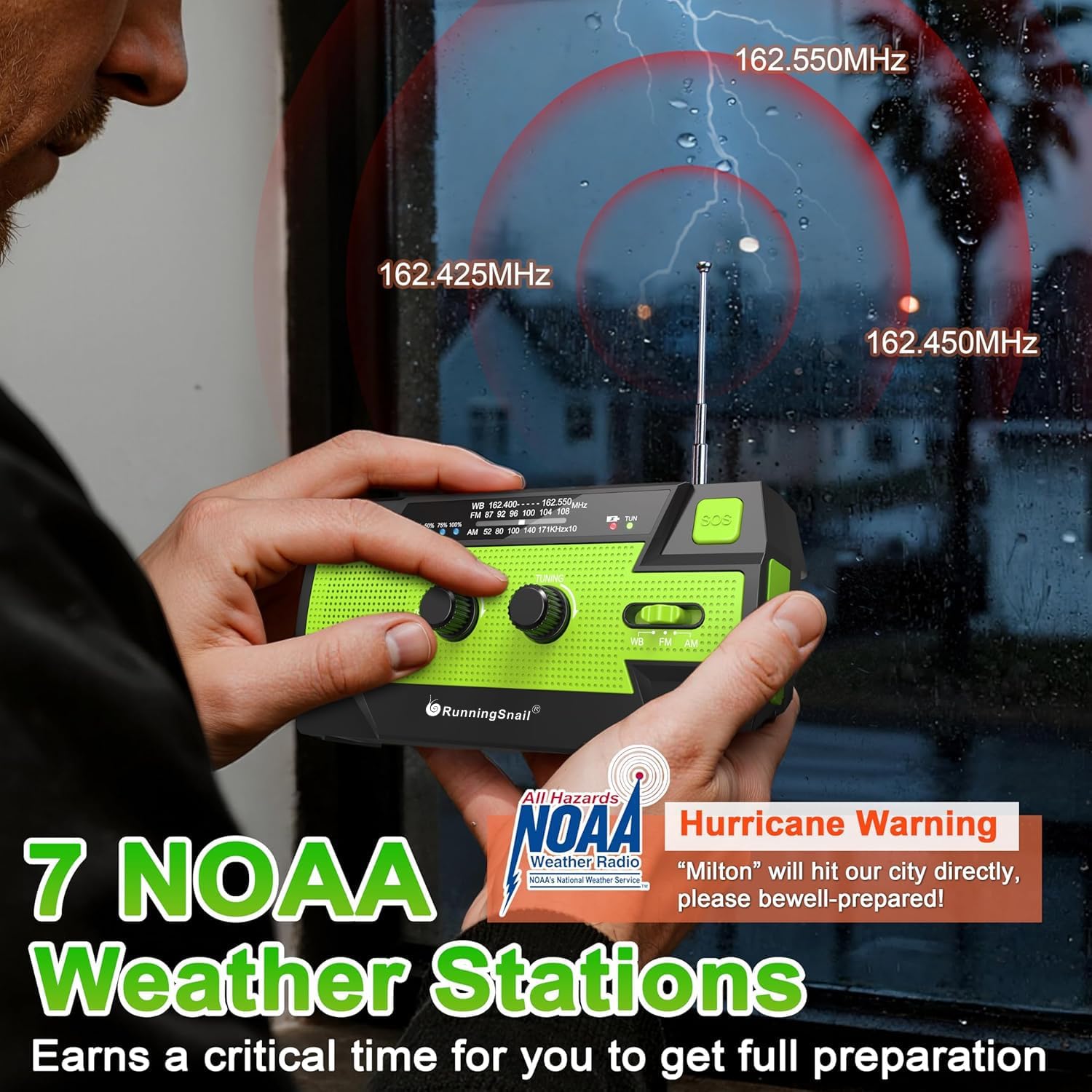 Emergency Radio with Flashlight & Reading Lamp, NOAA/AM/FM Weather Radio | Hand Cranked, Solar Powered, 4000mAh
