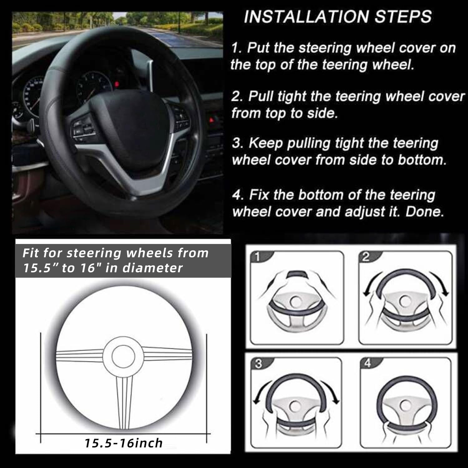 Microfiber Leather Steering Wheel Cover Large-Size for F150 F250 F350 Ram 4Runner Tacoma Tundra Range Rover Model S X