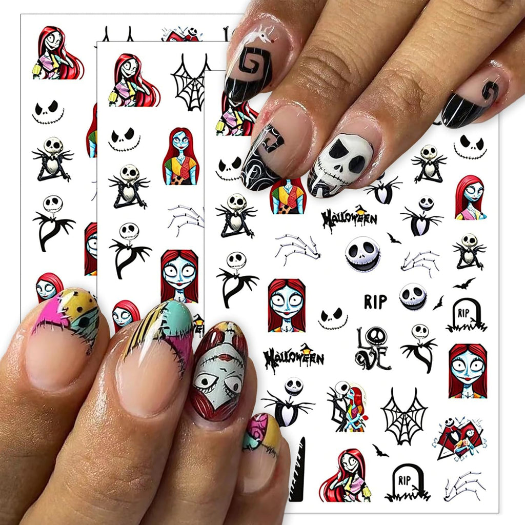 3 Sheet Halloween Nail Stickers Skeleton Spider Web Nails Sticker