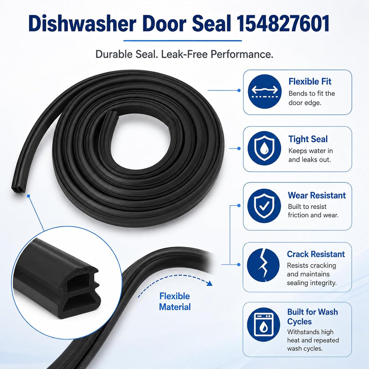154827601 Dishwasher Door Seal Kit, 809006501, for Frigidaire