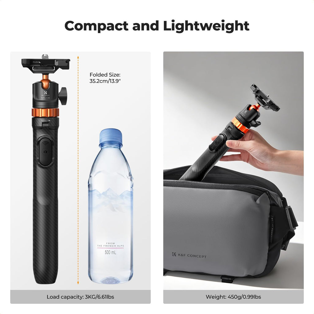 62'' Phone Selfie Stick Tripod | 360° Ball Head Camera Tripod with Remote, 2-in-1 Phone Holder Compatible with DJI