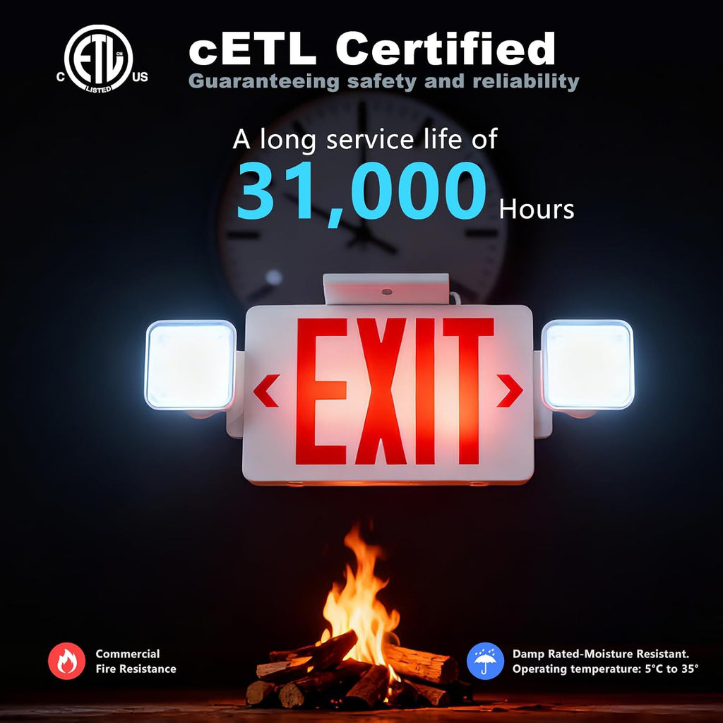 2 Pack LED Exit Sign with Emergency Lights,UL 924,Battery Backup