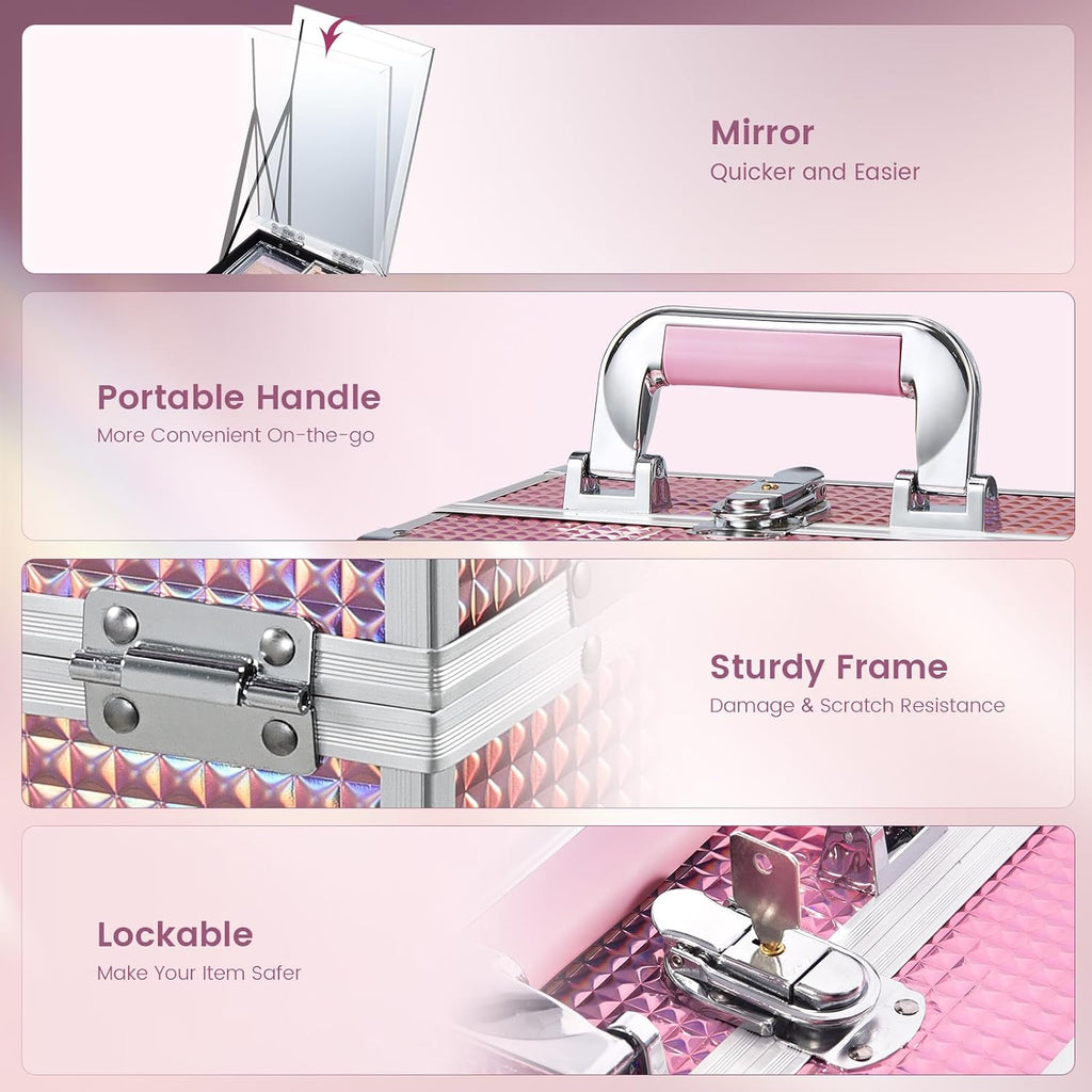 Makeup Case Organizer Makeup Box Cosmetic Train Case with Mirror | Cosmetic Box Portable Makeup Box Organizer 2 Trays