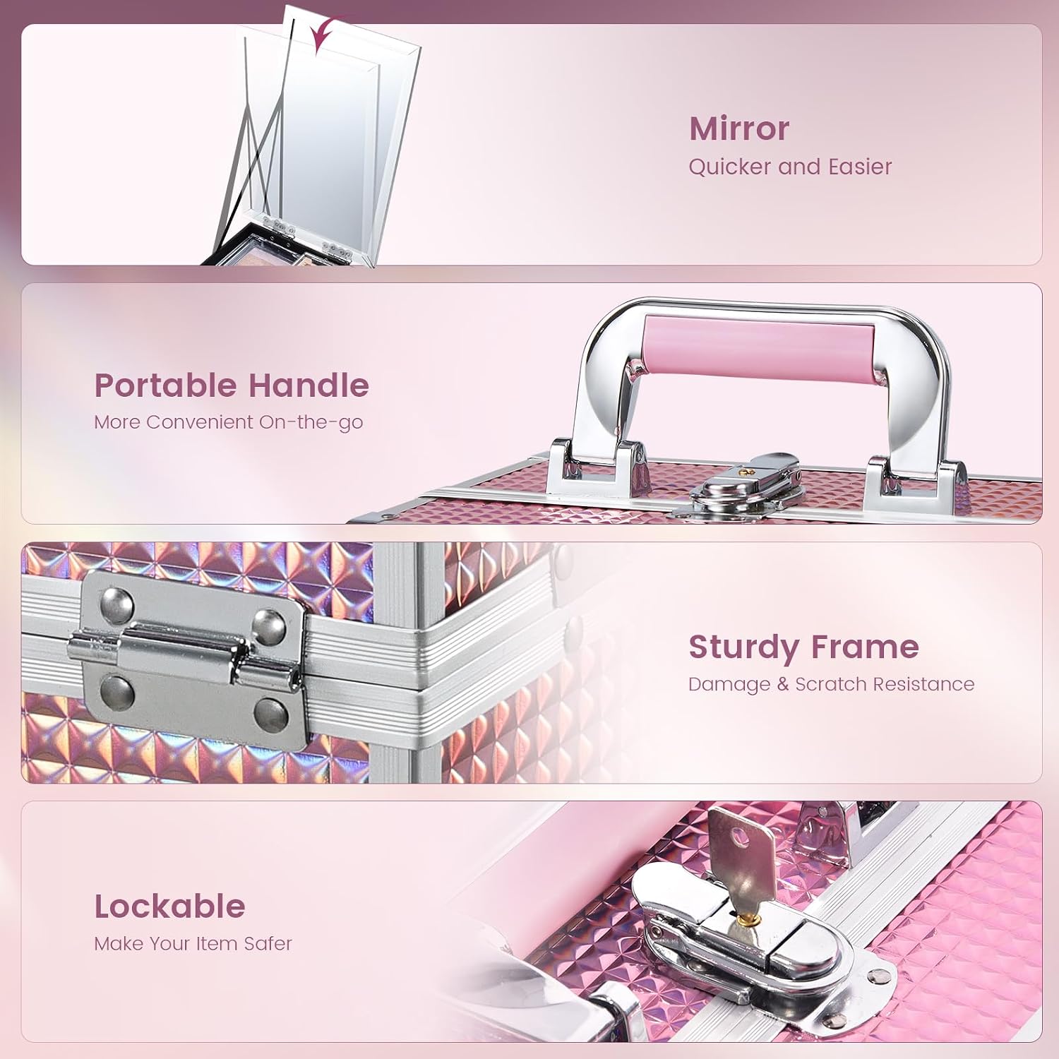 Makeup Case Organizer Makeup Box Cosmetic Train Case with Mirror | Cosmetic Box Portable Makeup Box Organizer 2 Trays