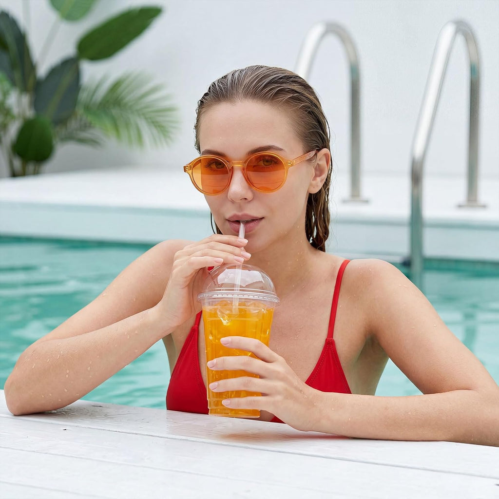 20oz Plastic Cups with Wide Dome Lids, Clear Disposable Cold Drink Cups, 98mm Wide Mouth Bubble Tea Cup for Smoothie